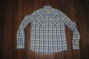 Hollister Western Styling Pearl Snap Long Sleeve Blue Plaid Shirt Large - Foto 1 di 7