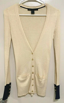 Cárdigan Marc Jacobs Mujer Bordado Seda Manga Larga Top Azul Marfil Talla XS USADO EN EXCELENTE ESTADO Foto 1 de 4