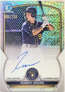 Robert Moore 2023 Bowman Chrome 1st Auto /150 HTA Mojo Refractor On-Card Brewers