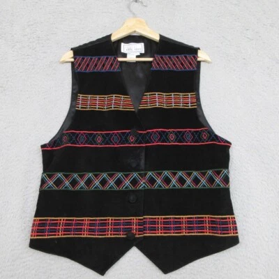 Chaleco de Colección Erez Levy Mujer L Negro Gamuza Cuero Bohemio Bohemio Estilo Hippie Foto 1 de 4