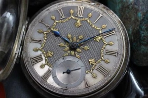 Antique Steeds W. Galloway Silver Pocket watch Silver Dial Gold Markers Key Wind - Picture 1 of 6