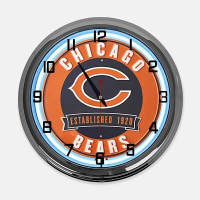 18" Chicago Bears Metal Sign Designed White Neon Clock  - SIGNBOX - Image 1 of 4