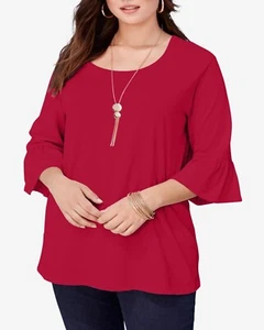 Women Plus Size 34/36 4x COTTON Feminine Bell-Sleeve Ultimate Tee top RED NWT - Picture 1 of 6
