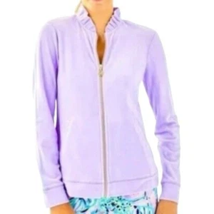 Lilly Pulitzer Jayla lila Velours Samt Rüschen Ausschnitt Reißverschluss vorne Jacke Damen XS - Bild 1 von 8