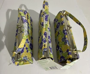 Laura Ashley Floral Hard Case Snap Top 2 Pocket Pencil Pouches Small Purses 3 - Picture 1 of 14