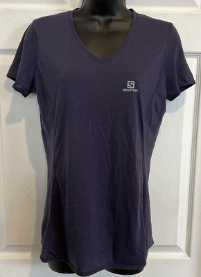 NUEVO CON ETIQUETAS Salomon "US HEATHER TEE" Mujer Mediana Activa Camiseta Gris Senderismo, Causal Foto 1 de 4