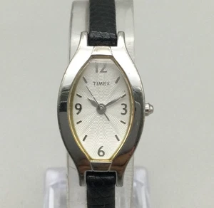 Timex Womens Watch 18mm Oval Dial Black Textured Leather Band New Battery - Picture 1 of 16