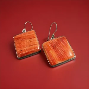 Native American Sterling Silver Handmade Navajo Spiny Oyster Dangle Earring - Picture 1 of 8