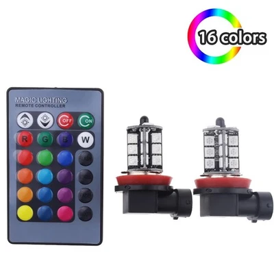 2x LED Remote Control 5050 RGB Color Changing Car H11 27SMD Head Fog Light Bulbs - Image 1 of 4
