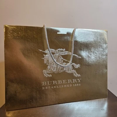 NEW Authentic Burberry Gold Paper Holiday Shopping Gift Bag Paper Knight Logo - Image 1 of 4