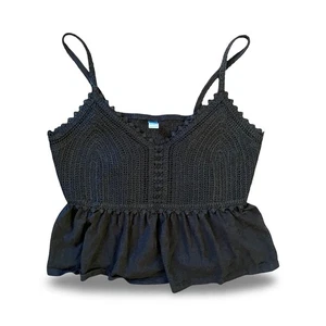 Camisa antigua azul marino para mujer grande negra sin mangas tejida top peplum bohemio top corto - Imagen 1 de 5