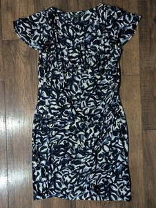 Lauren Ralph Lauren Blue Watercolor Floral Design Midi Dress Size 18 Side Ruche - Picture 1 of 17
