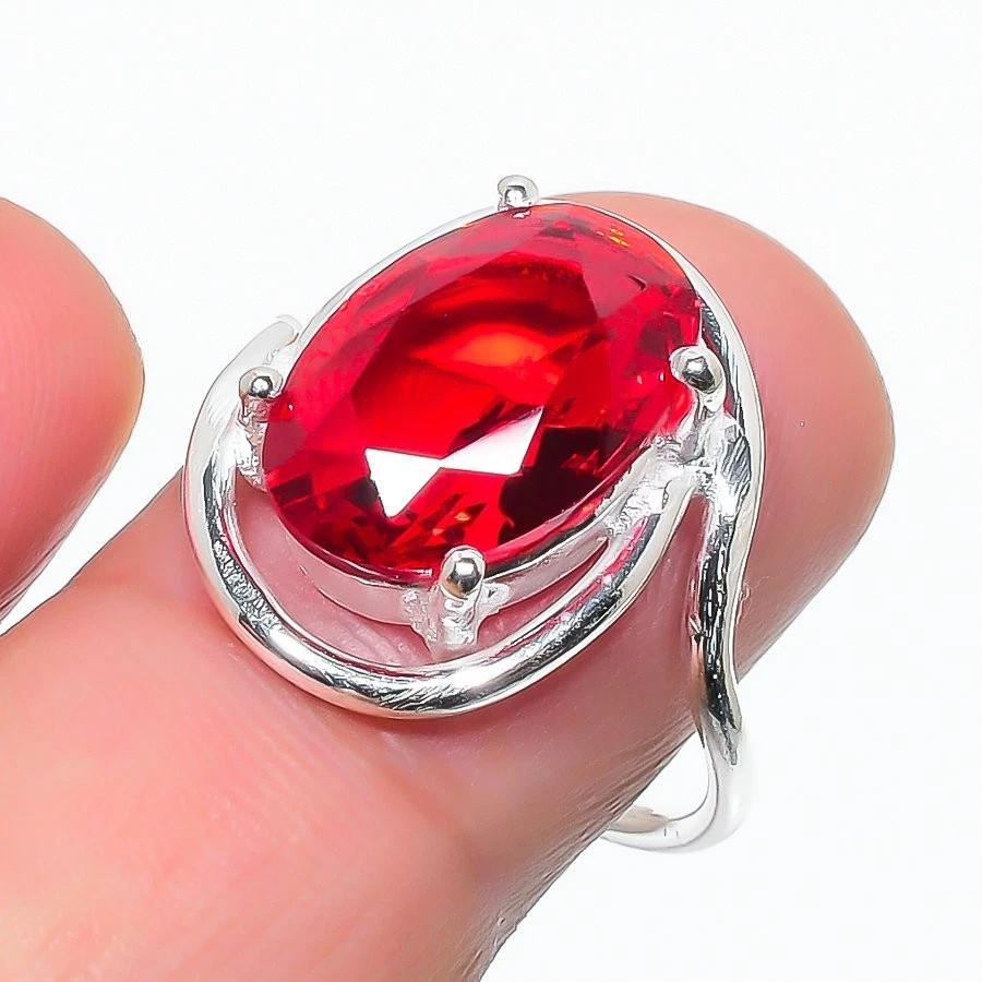 Anillo de plata esterlina 925 con piedras preciosas granate rojo joyería de todos los tamaños para regalo Foto 1 de 1