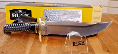 JOE HOUSER CUSTOM BUCK KNIFE 124 FRONTIERSMAN  D2 BLADE BLACK BUFFALO HANDLE USA - Image 1 of 4