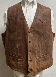 Chaleco Western de Colección Scully Para Hombre 52 Marrón Cuero Envejecido Forrado Satinado - Imagen 1 de 18