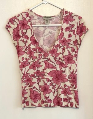 Camiseta sin mangas Banana Republic para mujer elástica blanca rosa floral talla XS Foto 1 de 2