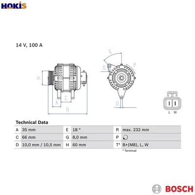 ALTERNATOR 0 986 048 340 FOR VAUXHALL CORSA/Mk/II COMBO/TOUR MERIVA OPEL 4cyl - Image 1 of 4