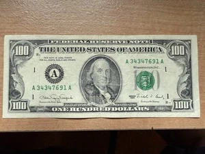 Series 1990 U.S.A. One Hundred Dollar Bill $100 Boston A 34347691 Circulated - Picture 1 of 8