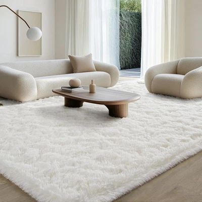 Fluffy Rugs for Living Room 6x9 Cream White, Washable Large Area Rugs for Bed... - Image 1 of 4