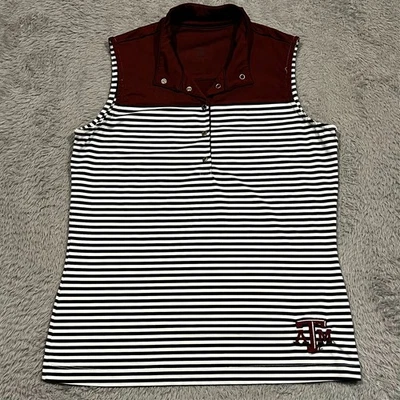 Polo feminino Tail Texas A&M 1/4 Snap pulôver listrado gola simulada sem mangas - Imagem 1 de 4