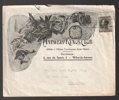 Belgium 1935 illustrated cover Antwerp Kynos Club . DOGS . wild opened - Image 1 of 2