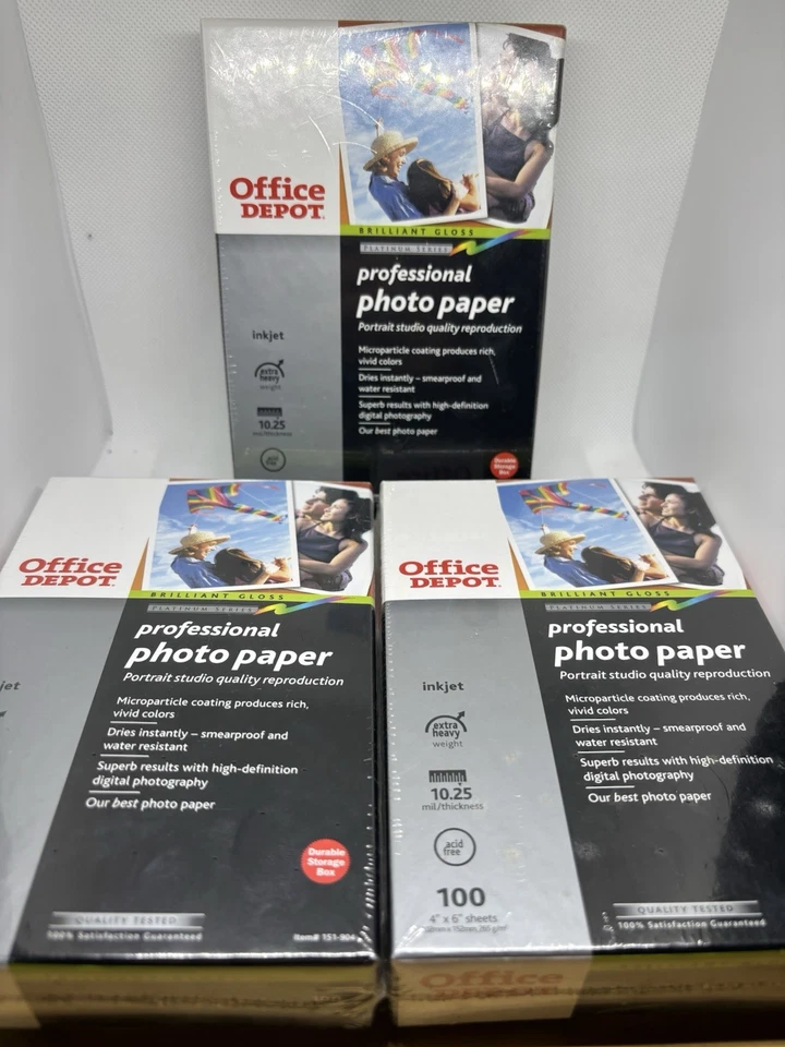 3 Office Depot Professional Photo Paper 100 Sheets Each Box 4x6 Brilliant Gloss - Image 1 of 4