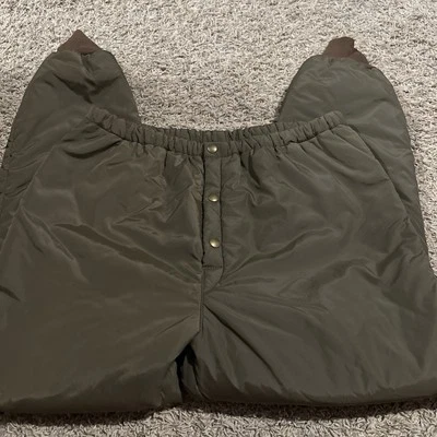 Calça Masculina Vintage Cabela’s Puffer Grande 38-40x31 Marrom Snap Nylon Fabricada Nos EUA - Imagem 1 de 4