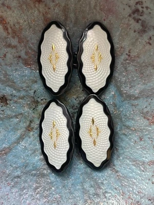 Запонки Aksel Holmsen Guiloche норвежская эмаль черно-белые чистое серебро - Изображение 1 из 4