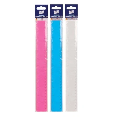 Flexible Ruler 12" 30 cm Bendy Clear Plastic Assorted Colours Back to School - Image 1 of 4