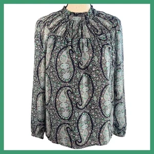 J. Crew Paisley Blouse XXS Long Sleeve Mock Neck Women's Top - Picture 1 of 14