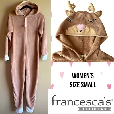 Pijama Francescas Feminino Fantasia Veado Cosplay Terno União PJs Marrom Tamanho Pequeno - Imagem 1 de 4