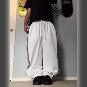 cyber y2k goth skater striped vintage 2000s baggy wide leg white track pants