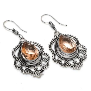 Morganite Gemstone Handmade 925 Sterling Silver Jewelry Earrings Sz 1.50 - Picture 1 of 1