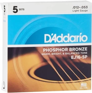D'Addario EJ16 Phosphor Bronze Light 12-53 Acoustic Guitar Strings 5-Pack NEW - Picture 1 of 5