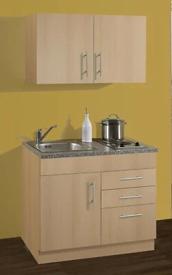 Singleküche Toronto 100 cm in Buche Nachbildung mit Kochmulde und Einbauspüle - Bild 1 von 4