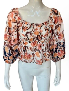 Chelsea & Violet $68 Cropped 100% Cotton Floral Blouse Summer Top Size L New NWT - Picture 1 of 10