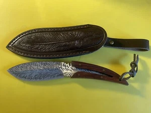 RARE UNBRANDED SS DAMASCUS REPLICA PATTERN IRONWOOD GRIP 8”KNIFE W/SHEATH NEW L1 - Picture 1 of 7