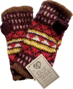 Fair Trade Hippie Wool Fleece Fingerless Texting Gloves Hand Warmers 5167RB - Picture 1 of 4