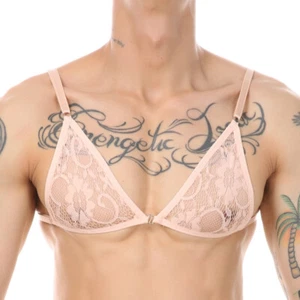 Sujetador de talla grande para hombre Sissy lencería sexy transparente encaje sujetador fiesta ropa para dormir - Imagen 1 de 15