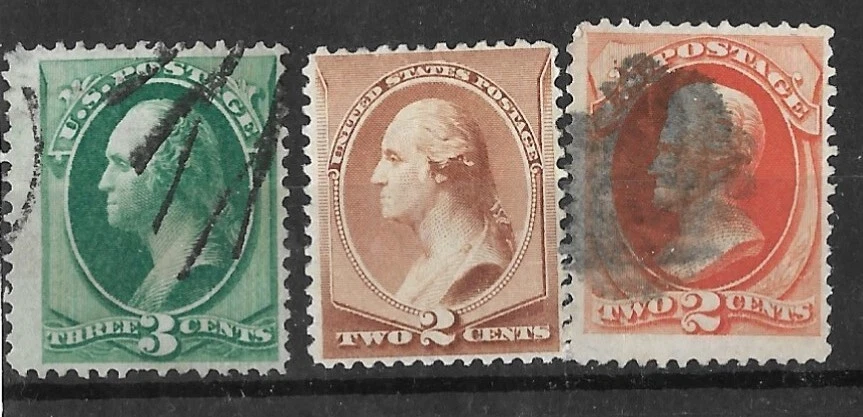 US Stamps 1875-83 #210 2c Washington Mint & 3c green #207 & 2 cents  #178 Used - Image 1 of 1