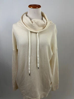 ESPLÉNDIDO Marfil 100% Cachemira Cuello Embudo Suéter con Bolsillos S Foto 1 de 4