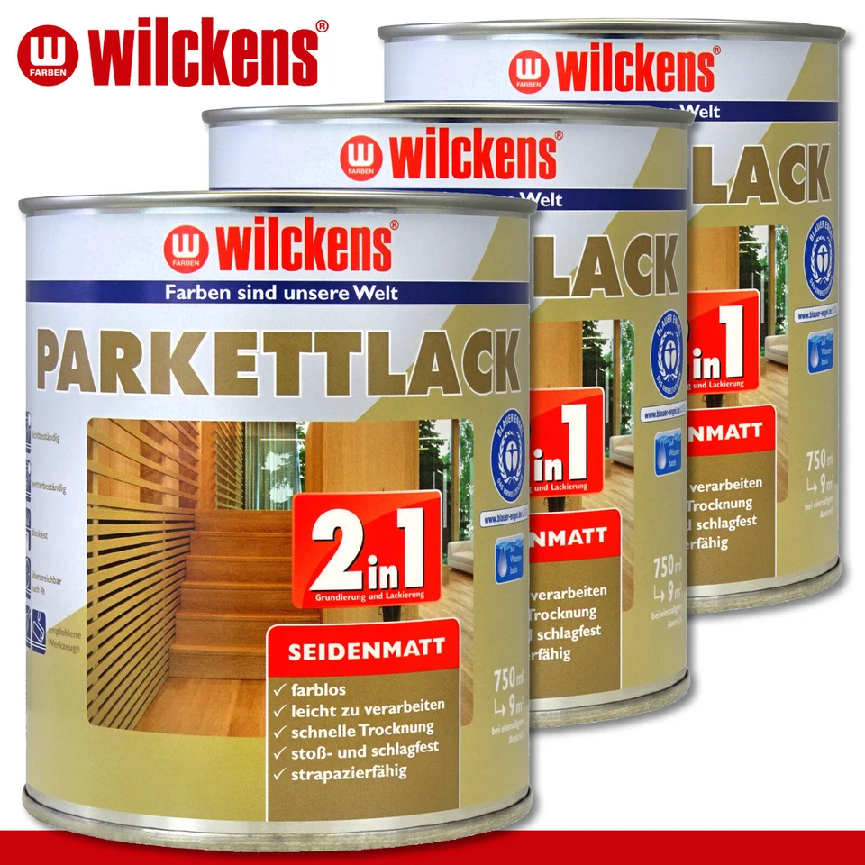 Wilckens 3 x 750 ML Parquet Laccato 2in1 Opaco Vernice per Pavimenti Sughero - Immagine 1 di 1