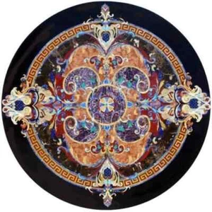Black Marble Dining Center Kitchen Table Top Handmade Inlay Semi Precious Stones - Picture 1 of 12