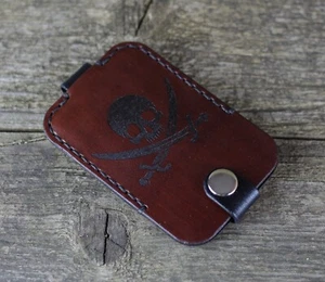 Jolly Roger - leather key holder, case with silver key ring, pirate keychain. - Picture 1 of 7