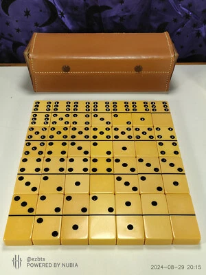 Tournament Bakelite Catalin Dominoes Leather case EVC 2.125x1.125x0.5" 1930s - Image 1 of 4