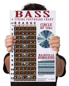 Laminated 6 String Bass Fretboard Instructional Chart Poster Circle Theory - Picture 1 of 7