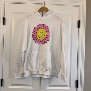 Altered State White Smiley Flower Graphic Hoodie Size L - Picture 1 of 5