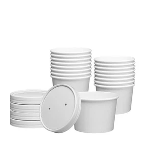 [8oz. - 25 Stück Weiß Papier Lebensmittel Behälter mit Belüfteten Deckeln - To Go Hot Sou... - Bild 1 von 6