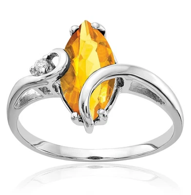 Anillo de diamantes citrinos marquesa de oro blanco macizo de 14K Foto 1 de 4