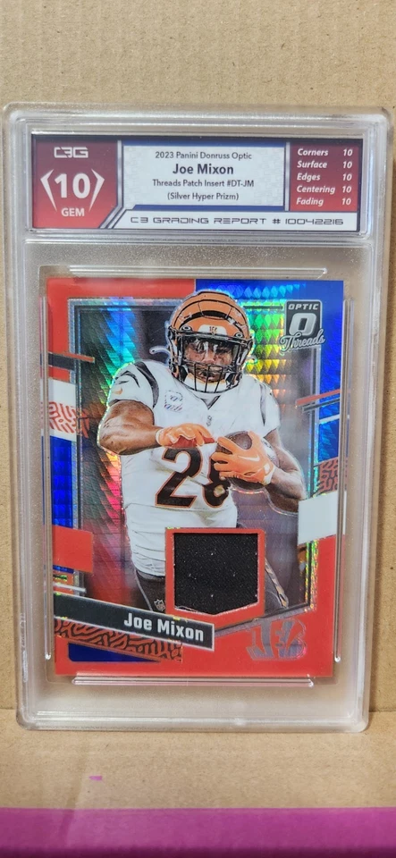 Joe Mixon 2023 Optic Threads Blue Hyper Jersey Patch – C3G 10 Gem Mint - Image 1 of 1